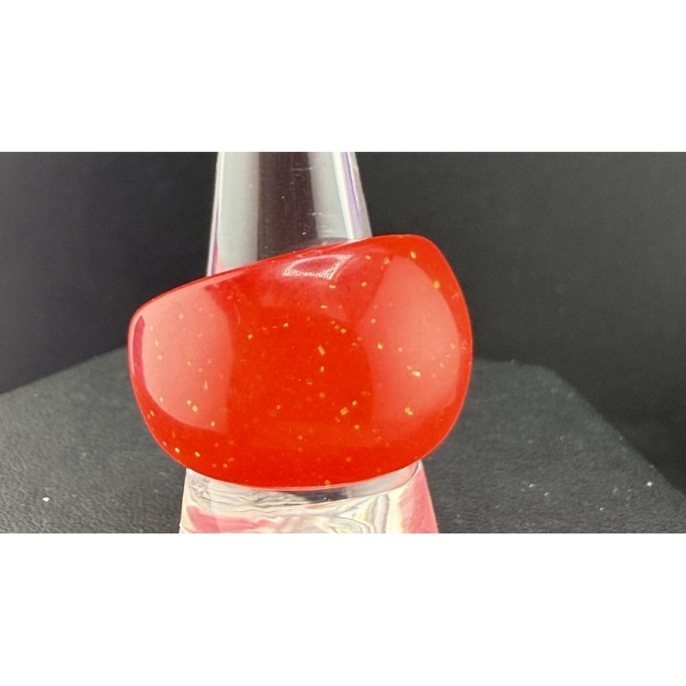 Vintage Ring Red Acrylic Gold Flake Chunky Dome Size 10
